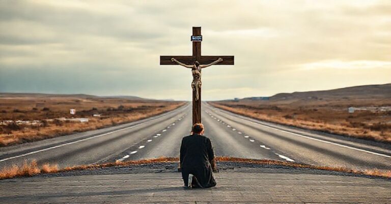 Cichy modlitwa przed krzyżem w czasie otwarcia autostrady Via Baltica.