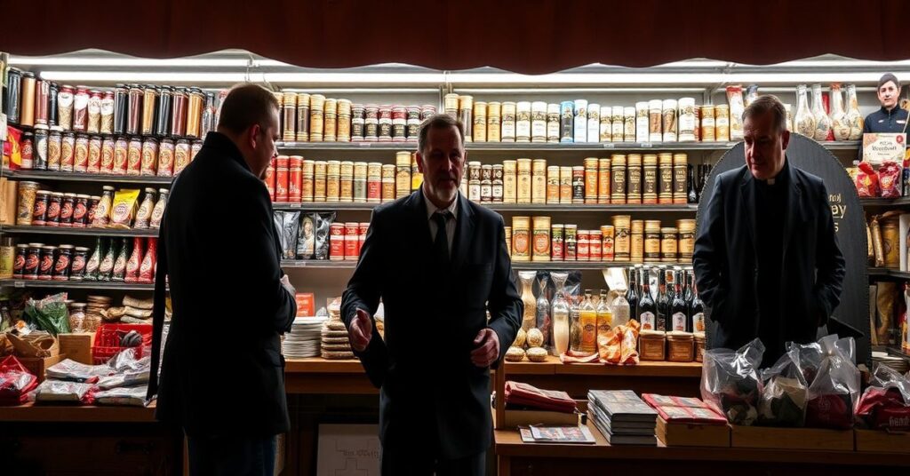 Kleryk modli się przed ołtarzem z Psalmem 22 na tle fresków z Męką Pańską