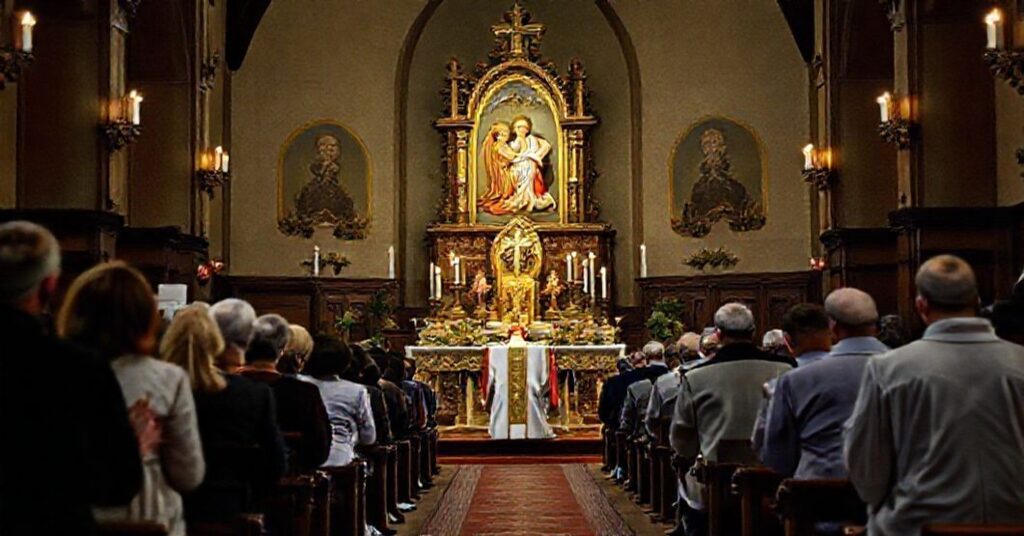 Tradycyjna modlitwa katolicka w koście z akcentem na czystość i rodzicielstwo