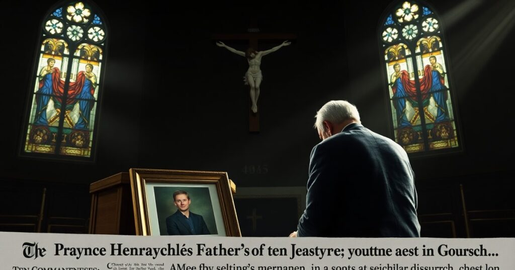 Mężczyzna modli się przed krzyżem w kościele katolickim po śmierci syna Henryka Nowaka