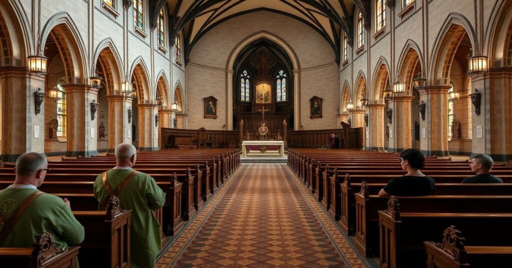 Tradycyjna katolicka modlitwa za duszę kapłanów katyńskich podczas uroczystej mszy Trydenckiej w polskiej katedrze.