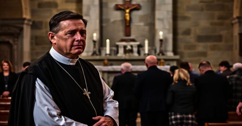 Tradycyjni katolicy modlą się w Narodowym Sanktuarium św. Józefa w Kaliszu podczas uroczystości upamiętniających męczenników Dachau.