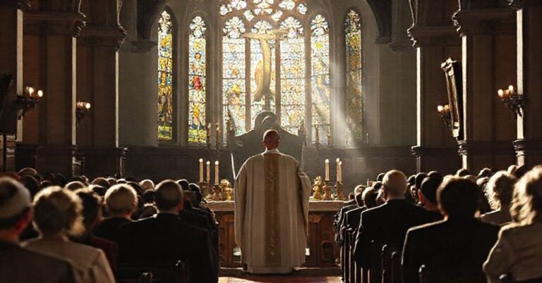 Pielgrzymka tradycyjnych katolików do kościoła podczas Mszy św. zorientowanej na wschód