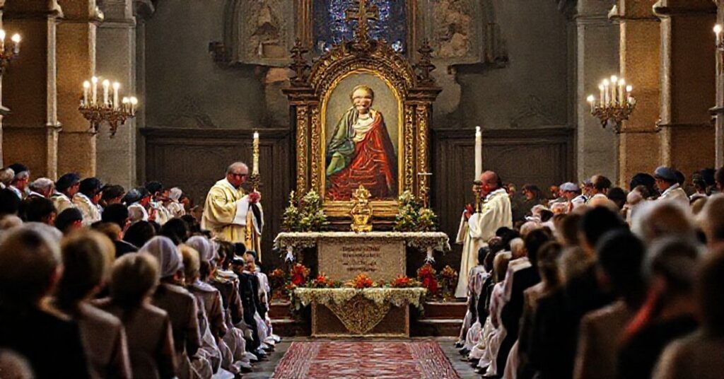 Uroczyści Mszy św. w Babimostu pod przewodnictwem kard. Stanisława Dziwisza z obrazem Matki Bożej Gospodyni Babimojskiej i relikwiami Jana Pawła II.