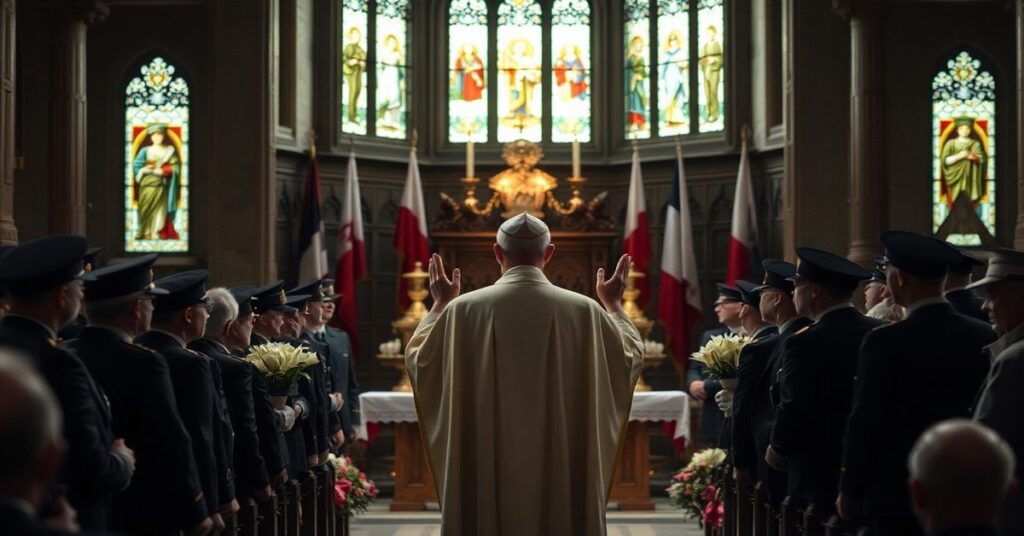 Biskup polowy Wojska Polskiego podczas Mszy św. w katedrze polowej za ofiary katastrofy smoleńskiej