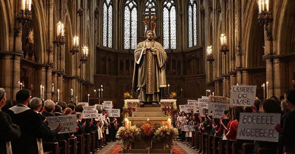 Wnętrze wrocławskiej archikatedry podczas mszy ku czci pseudosługi Bożej Aleksandra Zienkiewicza z udziałem abpa Józefa Kupnego.