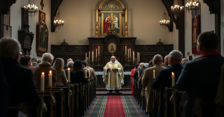 Tradycyjna katolicka msza pogrzebowa w kościele Matki Boskiej Królowej Polski w Starym Polu dla Ireny Urbańczyk, matki Jana Urbańczyka.