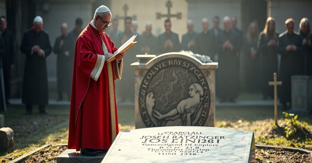 Grob Joseph Ratzingera z "Kardynałem" Marcem Oueletem w czasie uroczystej mszy w 2026 roku.