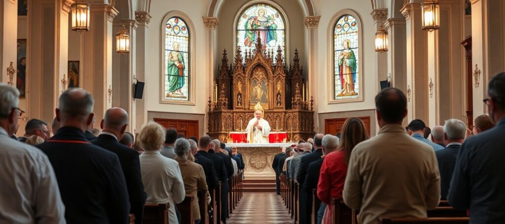 Fotografia Mszy Świętej w Sanktuarium św. Antoniego w Łagiewnikach podczas obchodów 300-lecia konsekracji. Kardynał Konrad Krajewski przewodniczy uroczystościom.