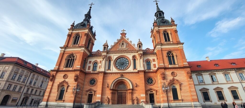 Realistyczny widok archikatedry warszawskiej podczas mszy świętej pod przewodnictwem abp. Adriana Galbasa, z widocznymi relikwiami bł. kard. Stefana Wyszyńskiego.