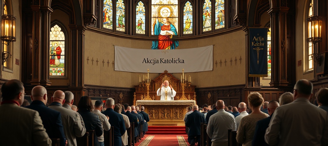 Tradycyjny kościół katolicki w Poznaniu podczas Mszy św. w obrzędzie trydenckim z podniesionym Hostią