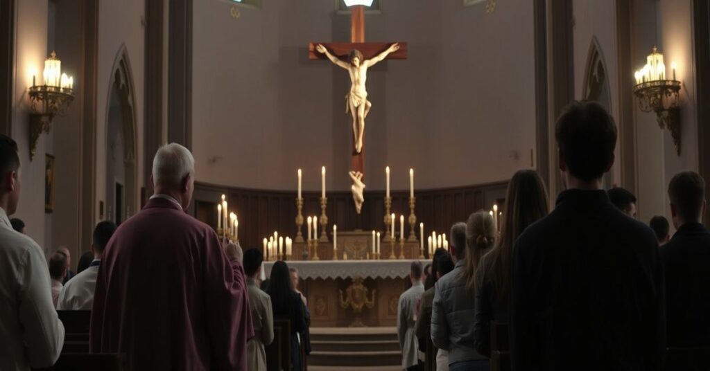 Tradycyjna msza święta w archikatedrze w Katowicach odbywana przez sedevacantistę dla młodzieży.