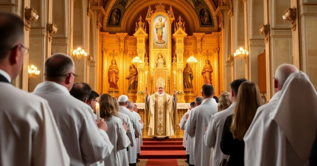 Archidiecezja katowicka: abp Andrzej Przybylski podczas Mszy św. z oazowiczami Ruchu Światło-Życie w kościele Niepokalanej – Jutrzenki Wolności w Katowicach