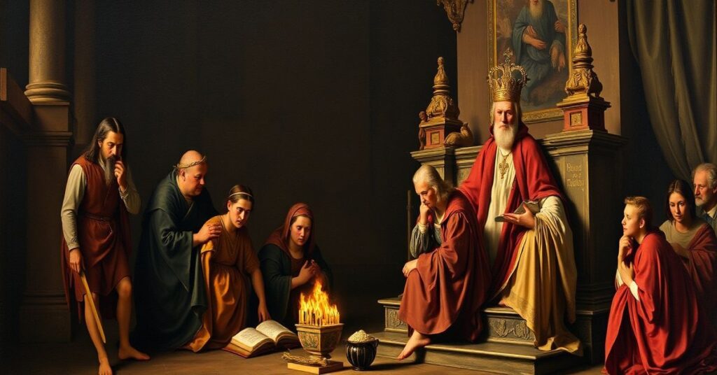 Wierni podczas mszy św. w rytusie trydenckim z Chrystusem Królem na tle kościoła i antybaletowych plakatów.