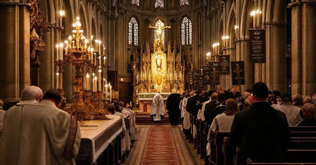 Ołtarz w archikatedrze wrocławskiej podczas tradycyjnej mszy w obrządku łacińskim.