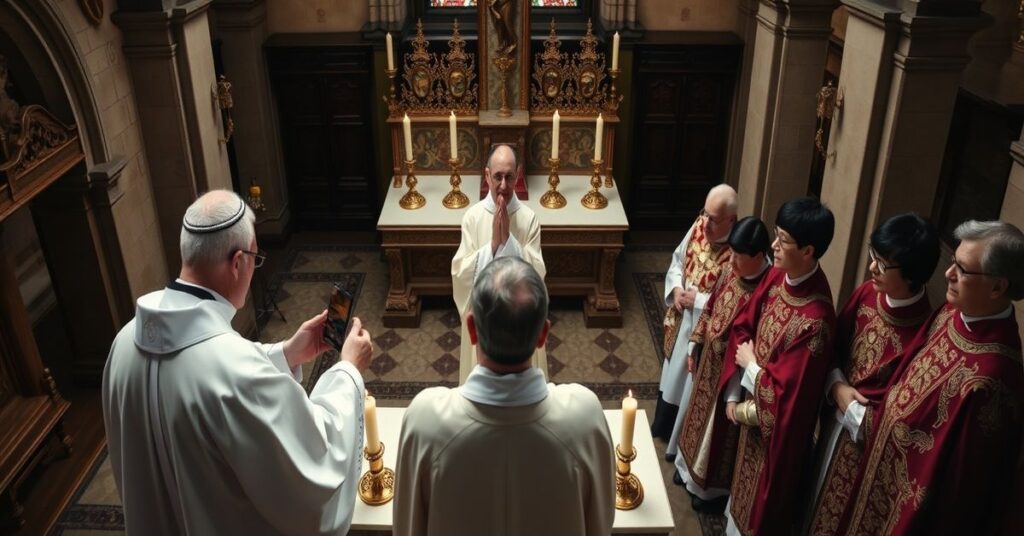 Sobór katolicki z tradycyjną mszą śpiewaną w rytach trydentyńskich – wierni podczas liturgii