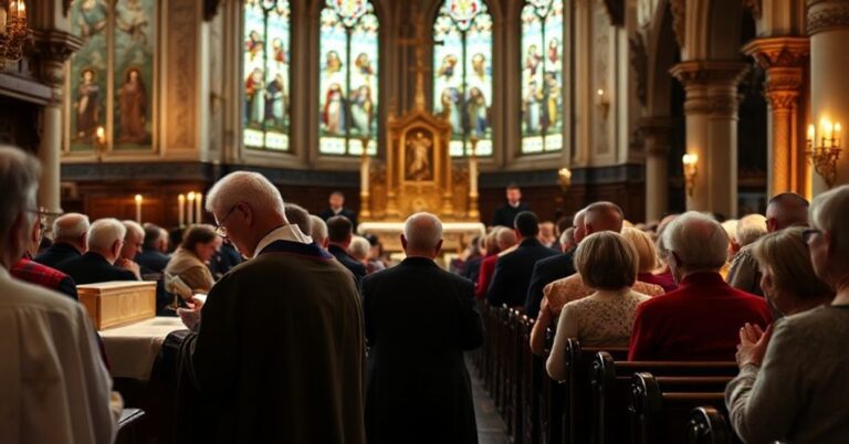 Sobór Trydencki msza w historycznym kościele z kapłanem w tradycyjnych szatach liturgicznych i wiernymi w modlitwie