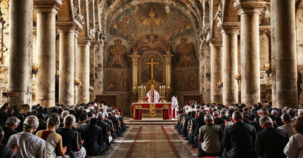 Prasłowiańska msza w ruinach bazyliki św. Neofita w Nicei