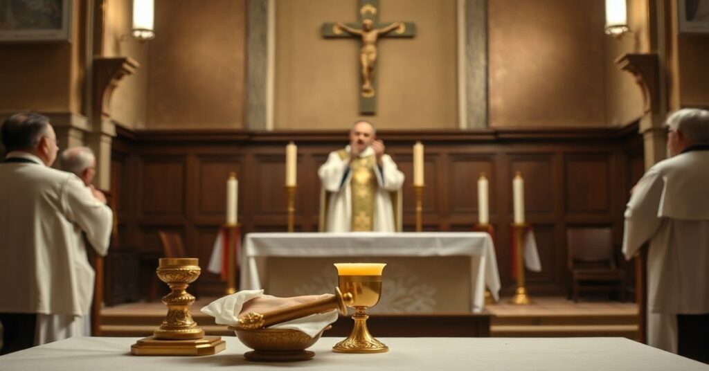 Tradycyjna Msza Wielkiego Czwartego w kościele katolickim z uwzględnieniem rytuału umycia nóg i Najświętszego Sakramentu