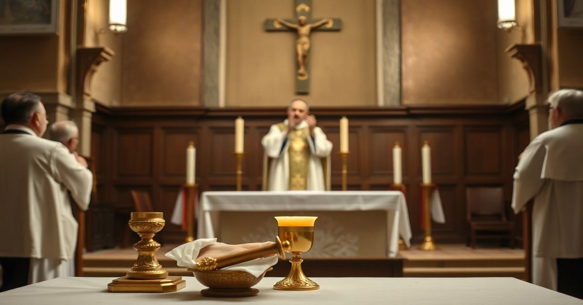 Tradycyjna Msza Wielkiego Czwartego w kościele katolickim z uwzględnieniem rytuału umycia nóg i Najświętszego Sakramentu
