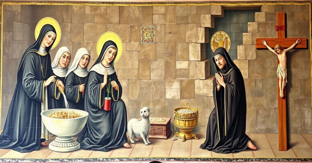 Tradycyjny rzeńbiony mural przedstawiały św. Jadwigę Śląską w modlitwie i czynie miłosierdzia, z akcentem na jej pobożność i oddanie Chrystusowi Ukrzyżowanemu.