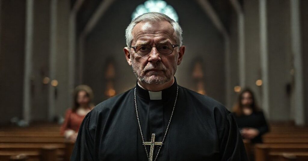 Pamiętna wizja księdza Józefa Tischnera w wnętrzu kościoła modernistycznego z Hanną Krall i Małgorzatą Rybicką w tle