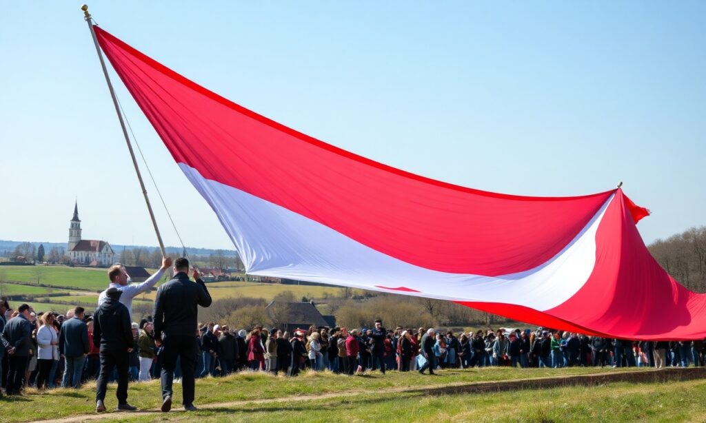 Najdłuższa flaga Polski o długości ponad 3 km rozwinięta w Borne Sulinowie w Dniu Flagi Polski