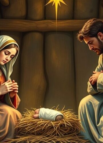 Scena narodzin Matki Bożej w tradycyjnym katolickim duchu Relektywna scena narodzin Matki Bożej, ukazująca Maryję w tradycyjnej, katolickiej interpretacji z szacunkiem i powagą