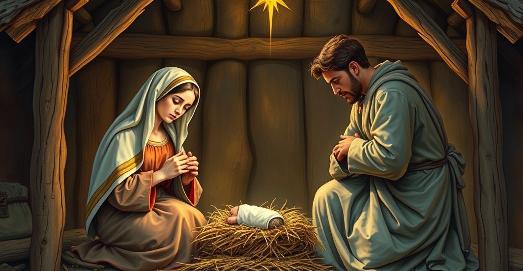 Relektywna scena narodzin Matki Bożej, ukazująca Maryję w tradycyjnej, katolickiej interpretacji z szacunkiem i powagą