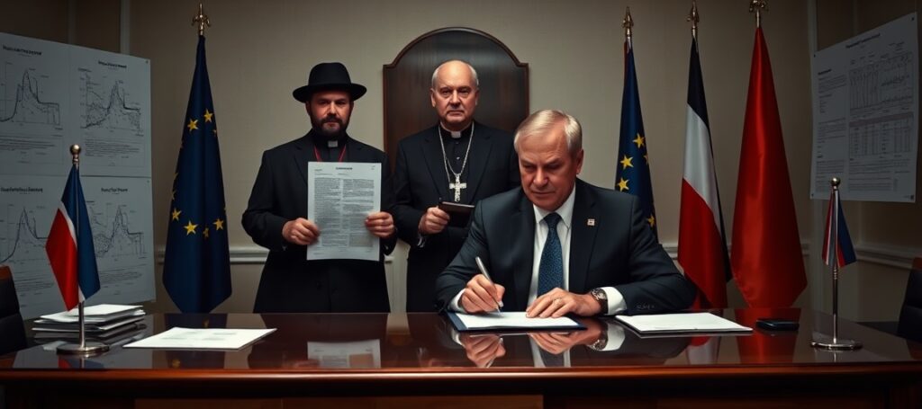 Prezydent Karol Nawrocki podpisuje ustawę energetyczną w towarzystwie księdza reprezentującego zeświecczony Kościół posoborowy - krytyka laicyzmu w katolickim portalu