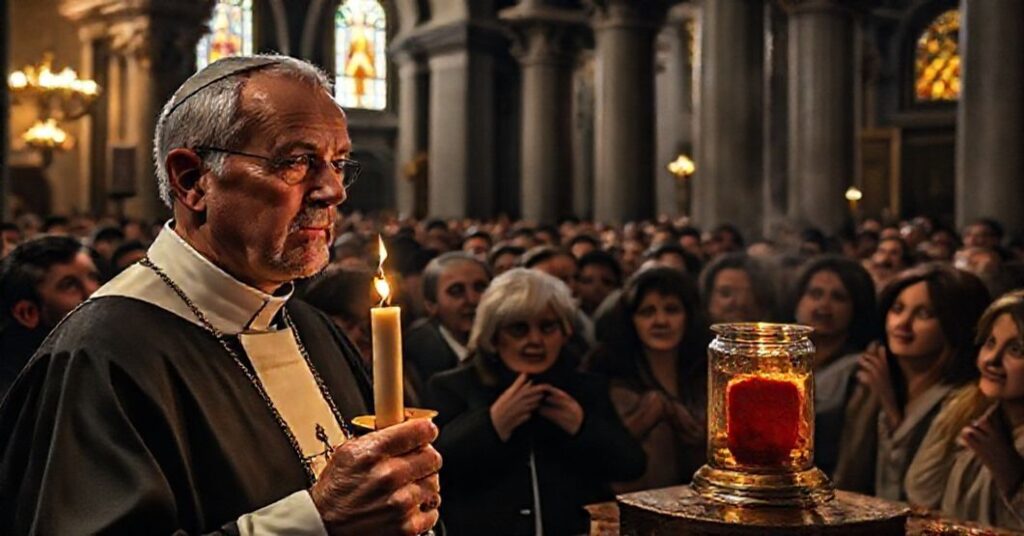Wnęka kościelna z relikwią krwi św. Januarego w Neapolu, zbierająca wiernych