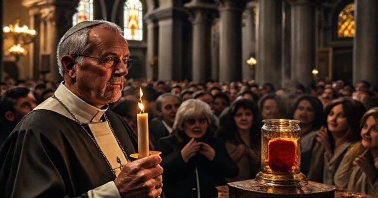 Wnęka kościelna z relikwią krwi św. Januarego w Neapolu, zbierająca wiernych