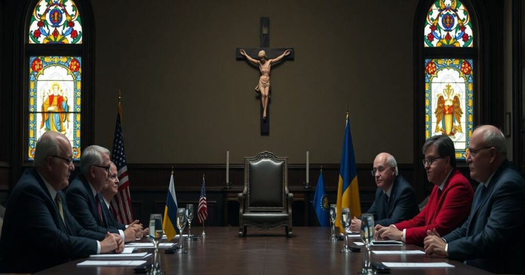 Sobór negocjacyjny w Genewie z reprezentantami Ukrainy, USA i Rosji przed krzyżem