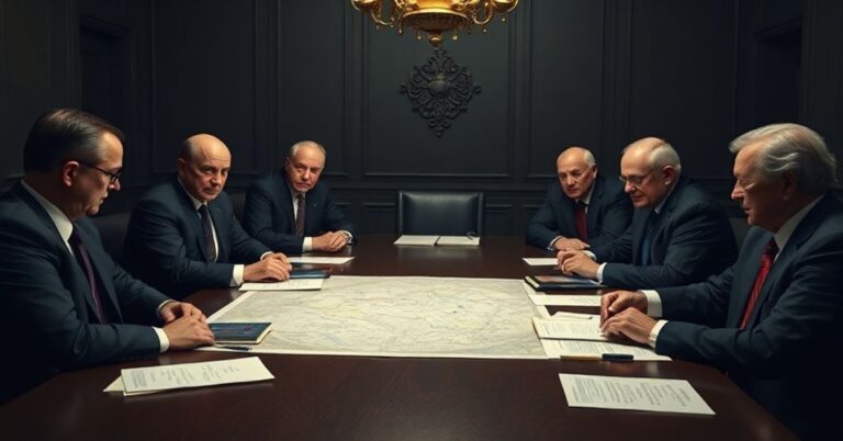 Zdjęcie przedstawiające prezydenta Zełenskiego i zachodnich przywódców podczas negocjacji pokojowych bez odniesienia do Chrystusa Króla