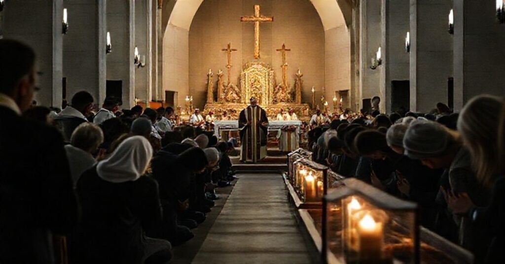 Smętna scena w neokatolickim kościele podczas pielgrzymki rzekomych relikwii "św. Teresy z Lisieux" i jej rodziców