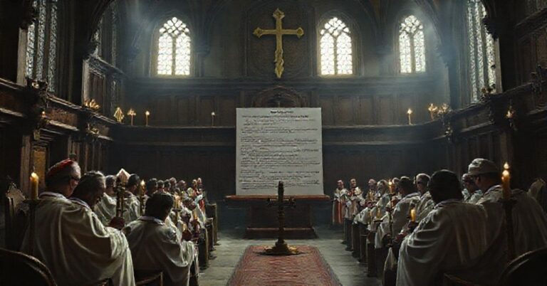 Obraz przedstawiający modernistyczny ośrodek Hinsley Hall w Anglii, gdzie fałszywi biskupi wydają słabe oświadczenie o "obronie życia" bez prawdziwej katolickiej nauki.