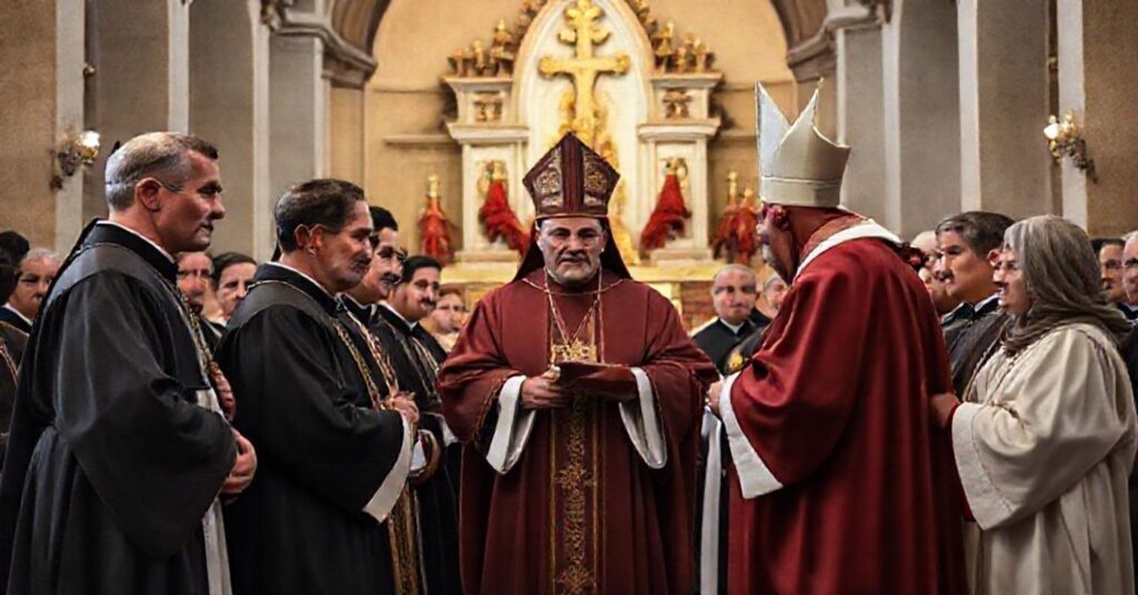 Tradycyjne katolickie przedstawienie sympozjum na Jasnej Górze dotyczącego neo-diakonatu