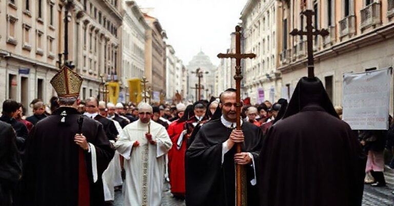 Procesja neokatolicka bez tradycyjnych elementów religijnych w Rzymie