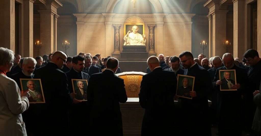 Grupa neo-konserwatywnej pielgrzymki z parafii św. Jana Chrzciciela w Jeleniej Górze-Cieplicach modli się przed grobem Jana Pawła II w Watykanie.