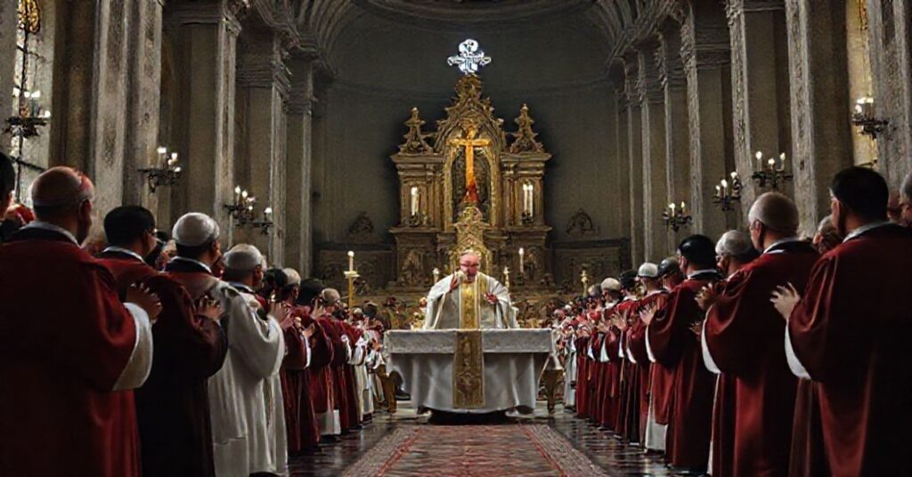 Krytyczny widok neo-liturgicznego zgromadzenia w kościele św. Stanisława BM w Rzymie, prowadzonego przez kard. Stanisława Dziwisza