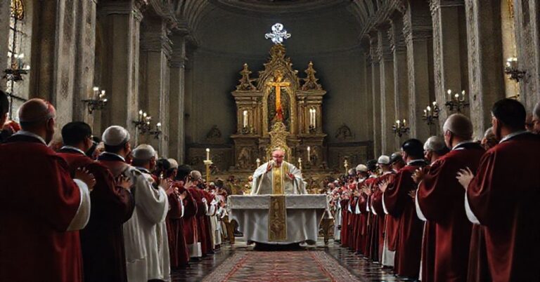 Krytyczny widok neo-liturgicznego zgromadzenia w kościele św. Stanisława BM w Rzymie, prowadzonego przez kard. Stanisława Dziwisza