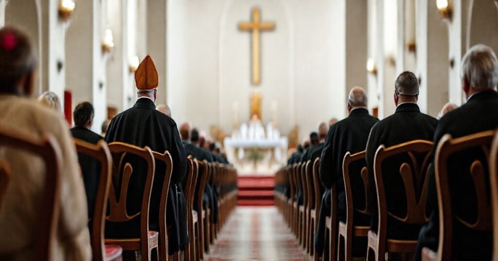 Uroczysta inauguracja roku akademickiego w neo-seminarium w Gorzowie Wielkopolskim, z "biskupami" w modernistycznych ornatach, brak tradycyjnych elementów religijnych.