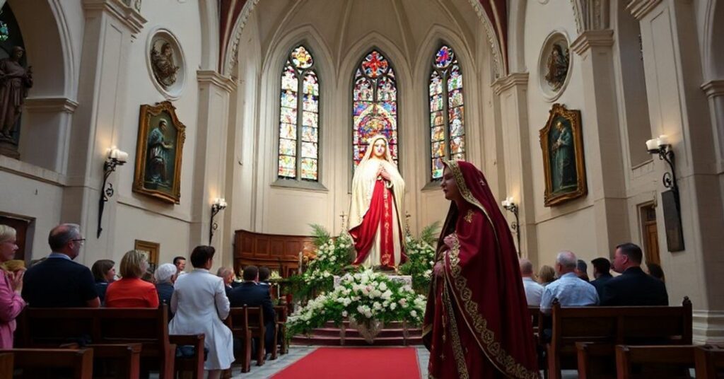 Neogotycka studzienka w Poznaniu z Madonną Sykstyńską podczas uroczystości odsłonięcia