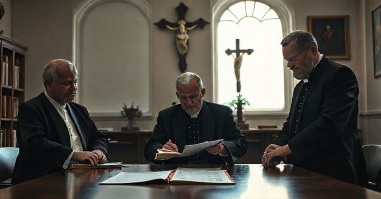 Trzej neokonserwatywny rektorzy sygnują dokument o pojednaniu polsko-niemieckim w akademickiej sali.