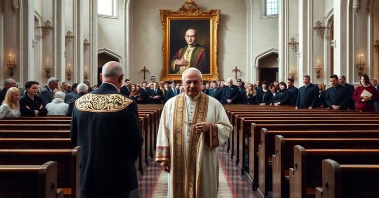 Wizerunek ukazujący fałszywe mianowanie Zbigniewa Wołkowicza na „administratora” archidiecezji łódzkiej w nowoczesnym kościele bez autorytetu sakramentalnego.