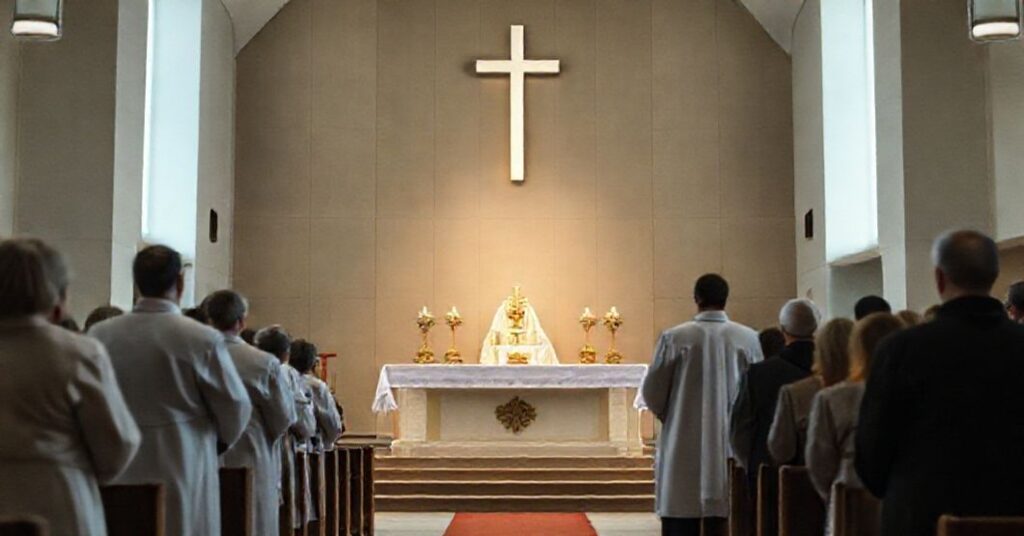 Neomodernistyczna ceremonia w Ropczycach-Chechłach pod przewodnictwem pseudo-biskupa Jana Wątroby. Pusty ołtarz z rzekomymi relikwiami 'św.' Floriana. Homilia redukująca święte ofiary do 'zaspokajania głodu Boga'. Brak tradycyjnych elementów katolickich.