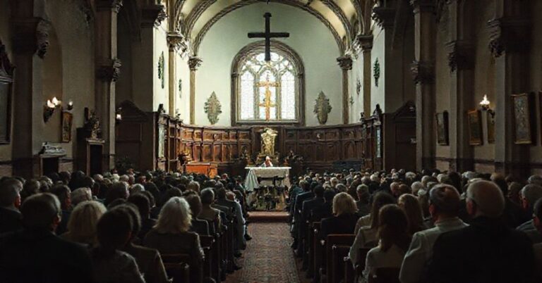 Wnętrze kościoła św. Anny w Warszawie podczas neopogańskiego kursu ekologicznego z profesorem Maciejem Nowickim i ks. Janem Wojciechowskim.