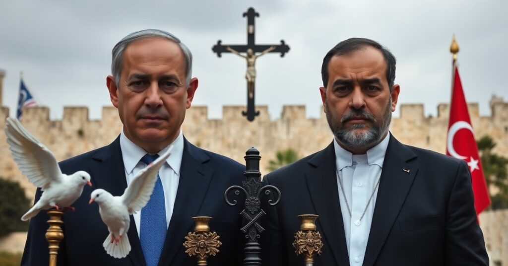 Benjamin Netanyahu i Recep Tayyip Erdoğan w napiętym dyplomatycznym spotkaniu z katolickimi symbolami pokoju.