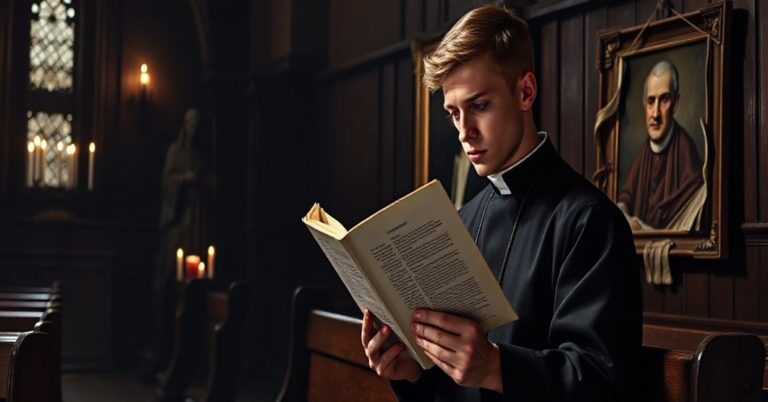 Przerażające konsekwencje herezji Johna Henry'ego Newmana, przedstawione w tradycyjnym katolickim wnętrzu z książką Piusa X.