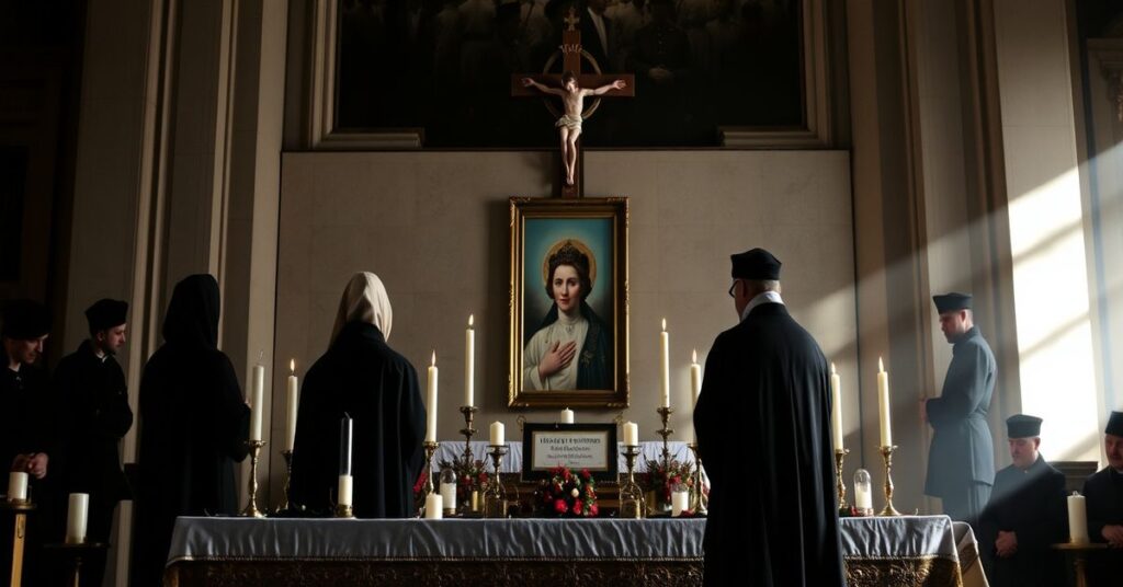 Symboliczna scena przedstawiająca nielegalną 'beatyfikację' s. M. Adelgund Tumińskiej w Pelplinie